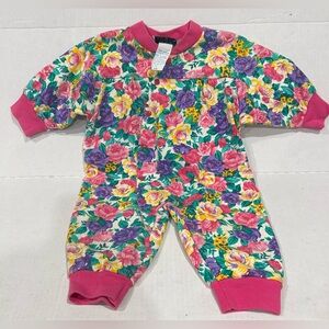 VTG 80s 90s Floral Miniwear Jumpsuit Size 3-6 months Neon Pastel Footless